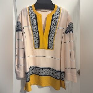 Tory Burch Silk Tunic.  Size S.  NWOT.  Colorblock Geometric Pattern.